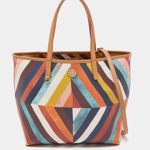 Tory Burch Multicolor Diamond Stripe Coated Canvas and Leather Kerrington Tote